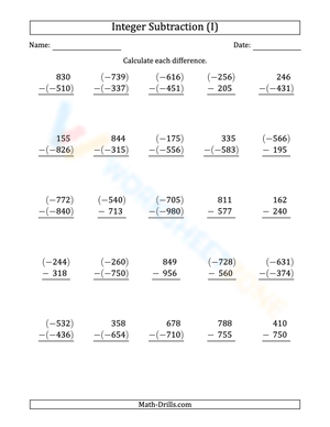 Mastering Integer Subtraction with 3 Digits