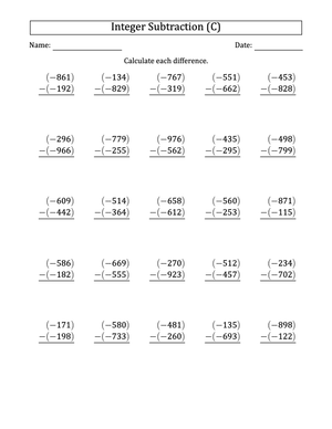 Complex 3-Digit Subtraction with Negatives