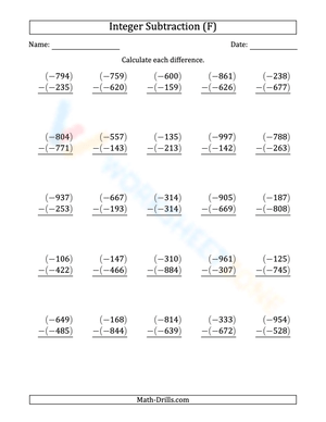Expert 3-Digit Subtraction with Negatives
