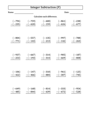 Expert 3-Digit Subtraction with Negatives