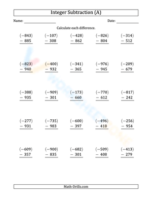 Negative Minus Positive 3-Digit Subtraction