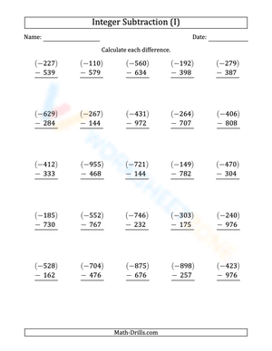 Negative from Positive Subtraction Skills