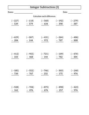 Negative from Positive Subtraction Skills