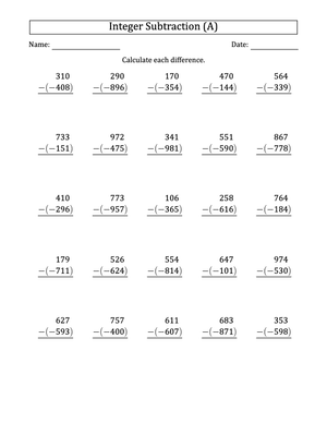 Positive Minus Negative: 3-Digit Practice