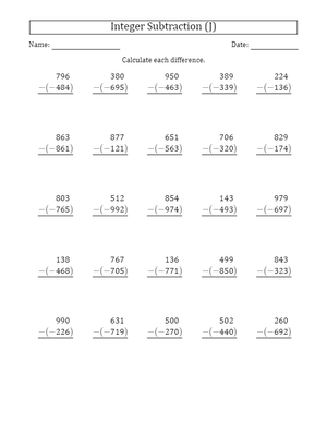 3-Digit Subtraction: Positive Minus Negative Integers