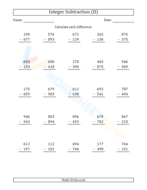 Vertical 3-Digit Subtraction Practice