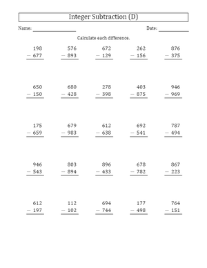 Vertical 3-Digit Subtraction Practice