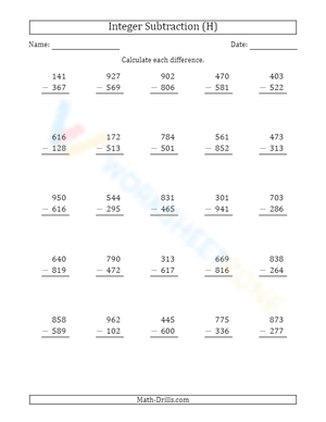 Mastering 3-Digit Subtraction: Positive Minus Positive