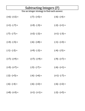 Integer Subtraction Practice: With Parentheses