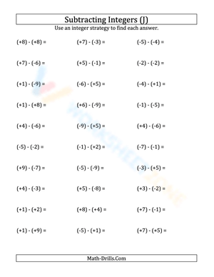 Parentheses in Integer Subtraction Exercises