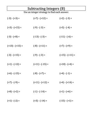Integer Subtraction with Parentheses: -15 to 15