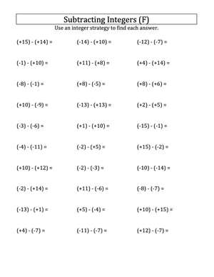 Integer Subtraction with Parentheses (-15 to 15)