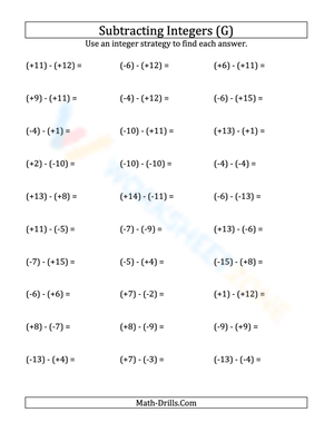 Subtracting Positive And Negative Integers Worksheet