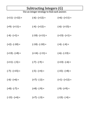 Subtracting Positive And Negative Integers Worksheet