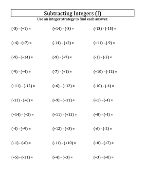 Integer Subtraction Exercises with Parentheses