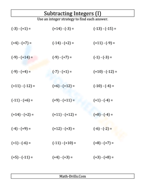 Integer Subtraction Exercises with Parentheses