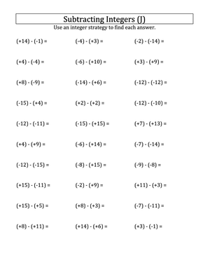 Integer Subtraction: Parentheses and -15 to 15 Range