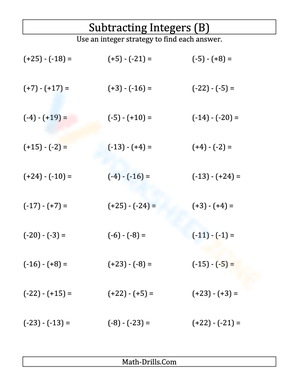 Integer Subtraction With Parentheses