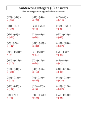 Integer Subtraction with Parentheses: -25 to 25