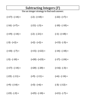 Practice Integer Subtraction with Brackets