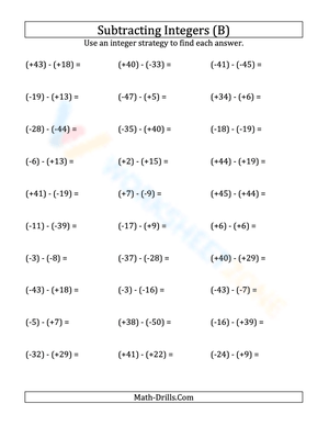 Practice Subtracting -50 to 50 Integers with Brackets