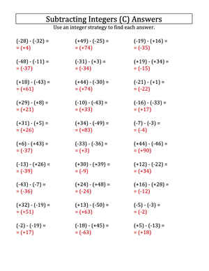 Integer Subtraction Practice: Parentheses