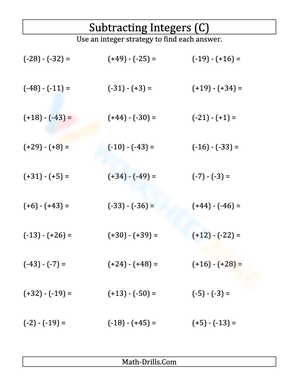 Integer Subtraction Practice: Parentheses