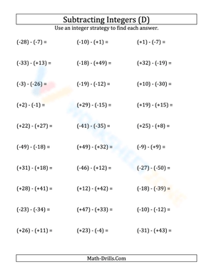 Practice Integer Subtraction