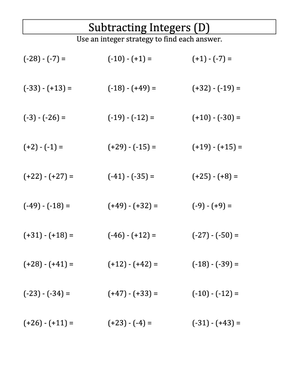 Practice Integer Subtraction
