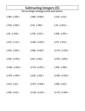 Integer Subtraction with Parentheses: -50 to 50