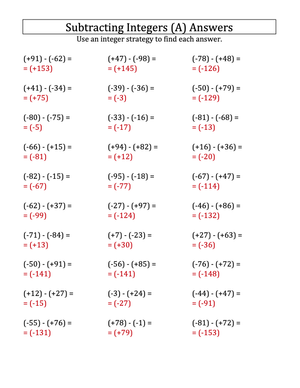 Integer Subtraction with Parentheses (-99 to 99)