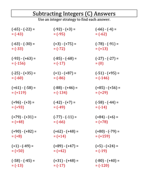Integer Subtraction Practice: -99 to 99 Range