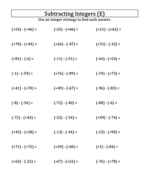 Integer Subtraction Practice with Parentheses: -99 to 99