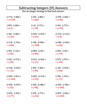 Integer Subtraction with Parentheses: -99 to 99