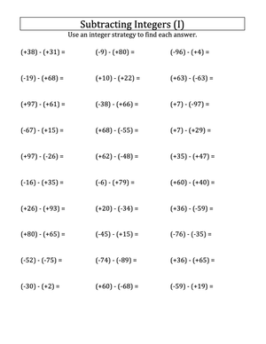 Integer Subtraction Practice: -99 to 99