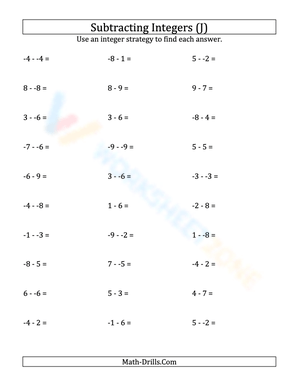 Subtracting Integers: Practice from -9 to 9