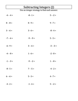 Subtracting Integers: Practice from -9 to 9