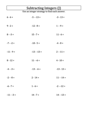 Integer Subtraction: -15 to 15 Practice Range