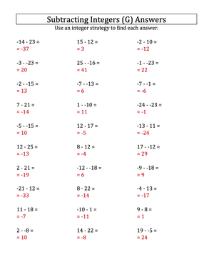 Subtract Integers: Practice with -25 to 25 Range