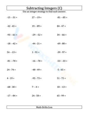 Subtracting Integers Worksheet – Mixed Integer Practice

