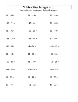 Integer Subtraction: Practice -99 to 99 Range