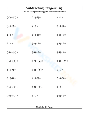 Subtracting Negative Integers with Parentheses