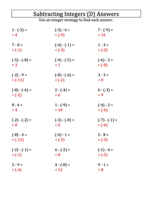 Negative Integers Subtraction with Parentheses