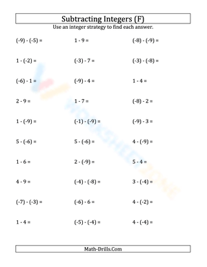 Subtracting Negative Integers Using Parentheses
