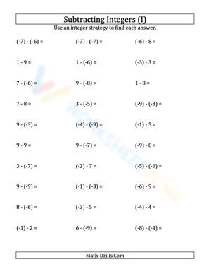 Subtract Negative Integers with Parentheses (-9 to 9)