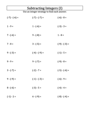 Subtract Negative Integers with Parentheses (-9 to 9)