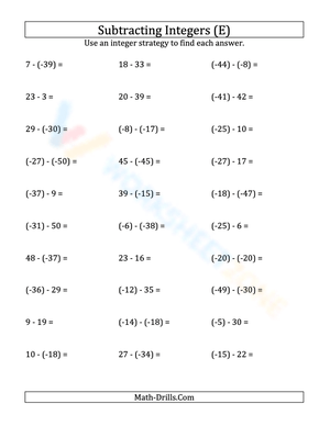 Practice Subtracting -50 to 50 Integers