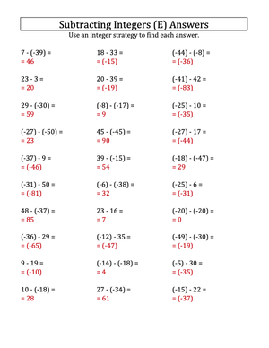 Practice Subtracting -50 to 50 Integers