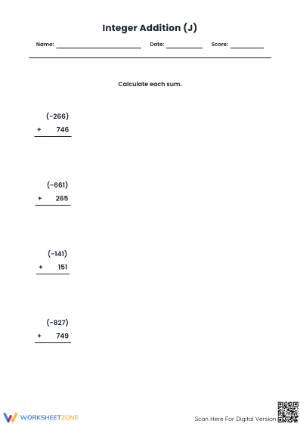 Essential 3-Digit Integer Addition Worksheet | Grade 5 Math