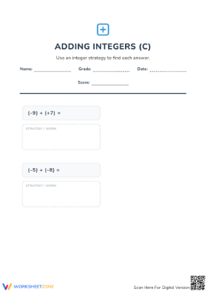 Essential Integers Addition Worksheet | Grade 5 Math